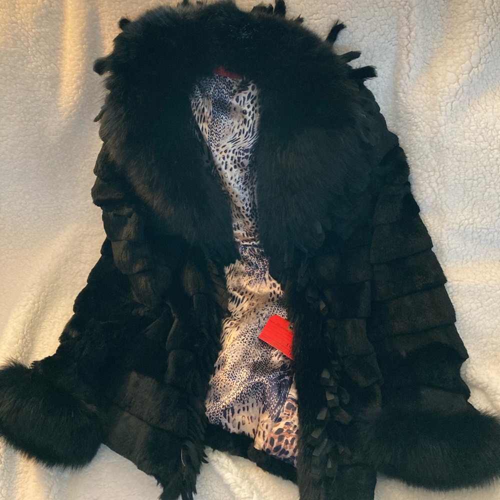 Real fox and rabbit fur coat